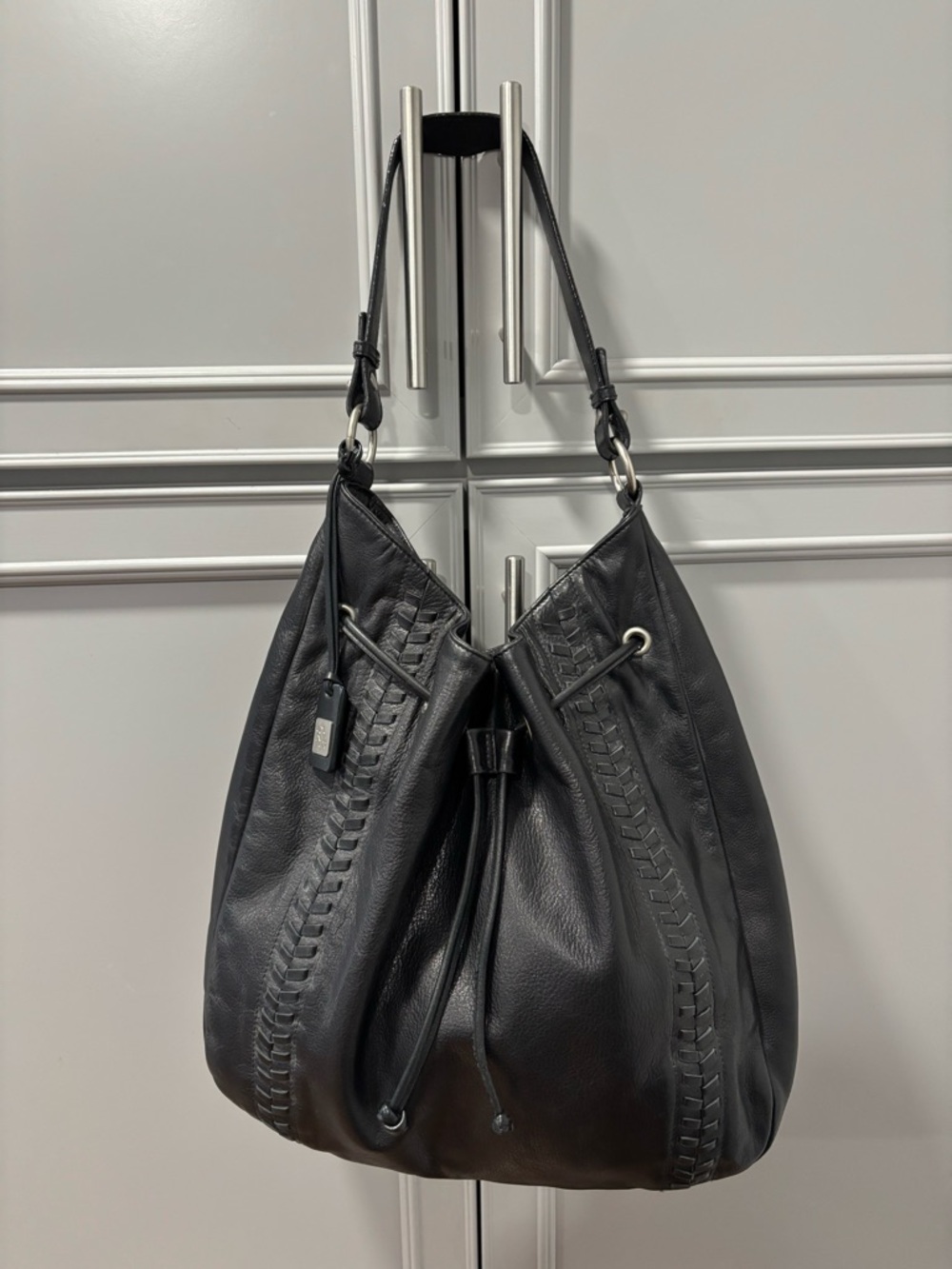 Vintage LAUREN Ralph Lauren Black Leather Braided Hobo Bag Purse MINT